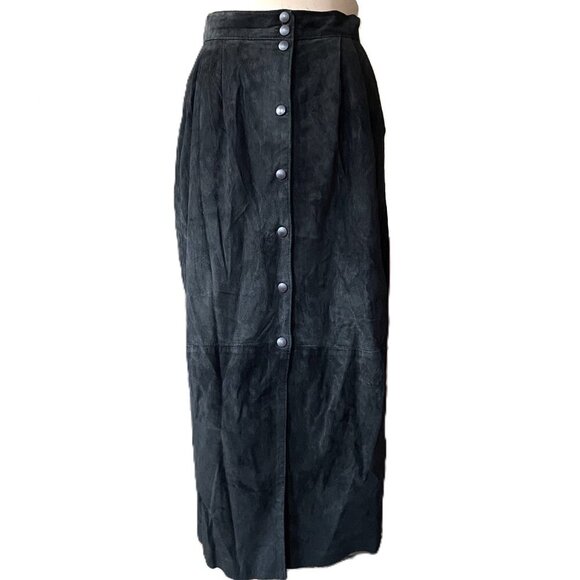 Vintage Danier leather suede black maxi snap button down skirt - Picture 3 of 16